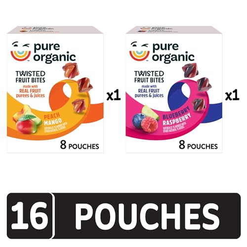 Pure Organic Twisted Fruit Bites, Kids Snacks, Fruit Snacks, 2-Flavor Variety Pack (2 Boxes, 16 Pouches)