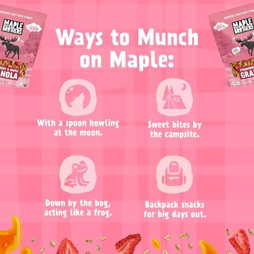 The Maple Brothers Granola – Organic, Vegan, Non-GMO, Whole-Grain Oats with Real Strawberries & Grade A Maple Syrup – Healthy Breakfast & Snack, 8 oz Resealable Bag
