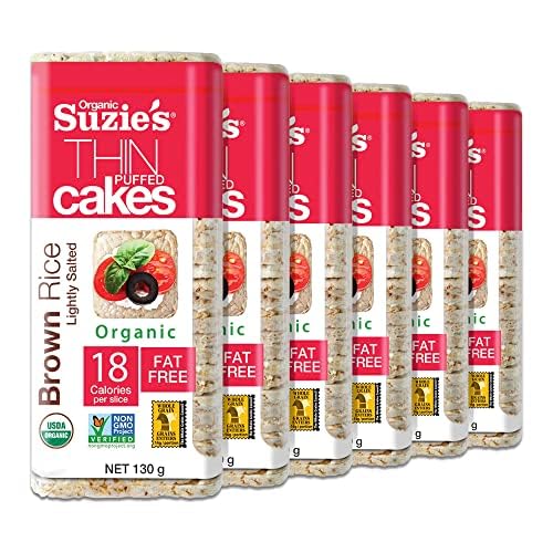 Suzie's Organic Rice Cake Thins|USDA Organic, NON-GMO, Fat-Free, Sugar-Free, Gluten-Free|Low-Calorie Snack-16 Calories Per Slice|Bread & Cracker Replacement
