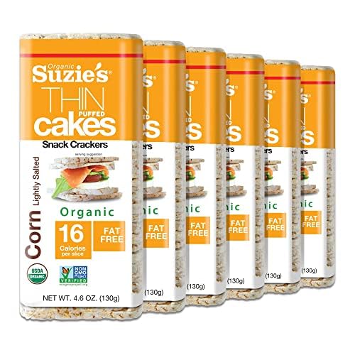 Suzie's Organic Rice Cake Thins|USDA Organic, NON-GMO, Fat-Free, Sugar-Free, Gluten-Free|Low-Calorie Snack-16 Calories Per Slice|Bread & Cracker Replacement