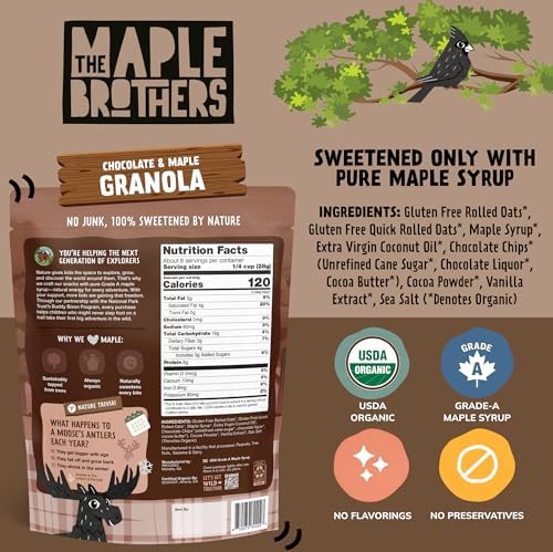 The Maple Brothers Granola – Organic, Vegan, Non-GMO, Whole-Grain Oats with Real Strawberries & Grade A Maple Syrup – Healthy Breakfast & Snack, 8 oz Resealable Bag