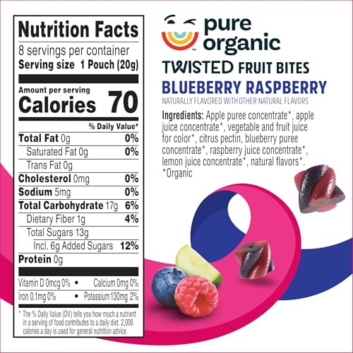 Pure Organic Twisted Fruit Bites, Kids Snacks, Fruit Snacks, 2-Flavor Variety Pack (2 Boxes, 16 Pouches)