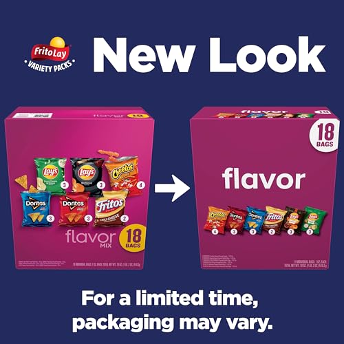 Frito-Lay Snacks Variety Pack, Flavor Mix, Single Serve Snack Bags, (18 Pack), Fritos, Cheetos, Lay's, Doritos, Chips
