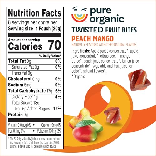 Pure Organic Twisted Fruit Bites, Kids Snacks, Fruit Snacks, 2-Flavor Variety Pack (2 Boxes, 16 Pouches)