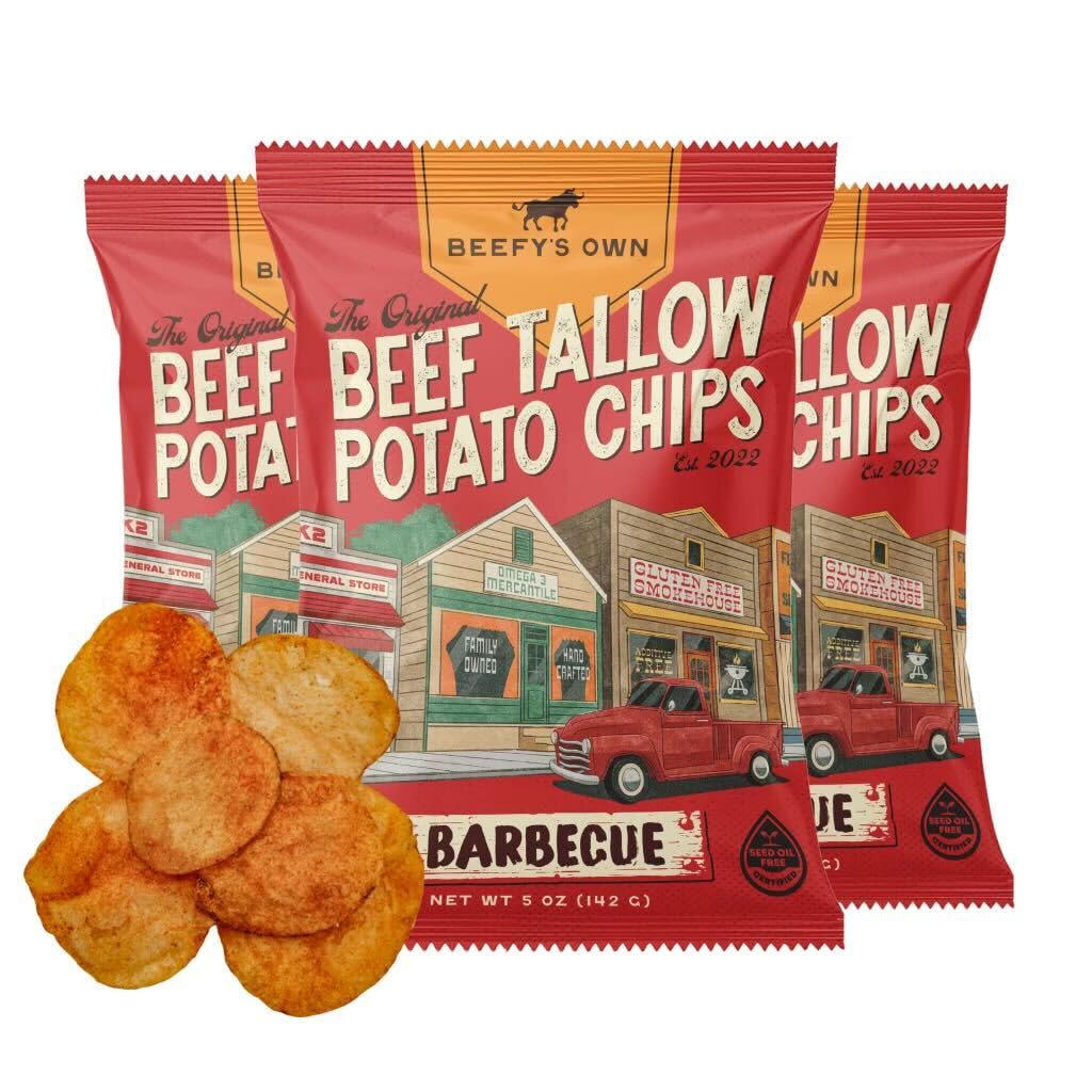 Beefy’s Own Beef Tallow Potato Chips - Kettle Chips Made Without Seed Oils, Gluten Free, Crispy, and Thick Cut - Old-Fashioned Small Batch Fried in Beef Tallow
