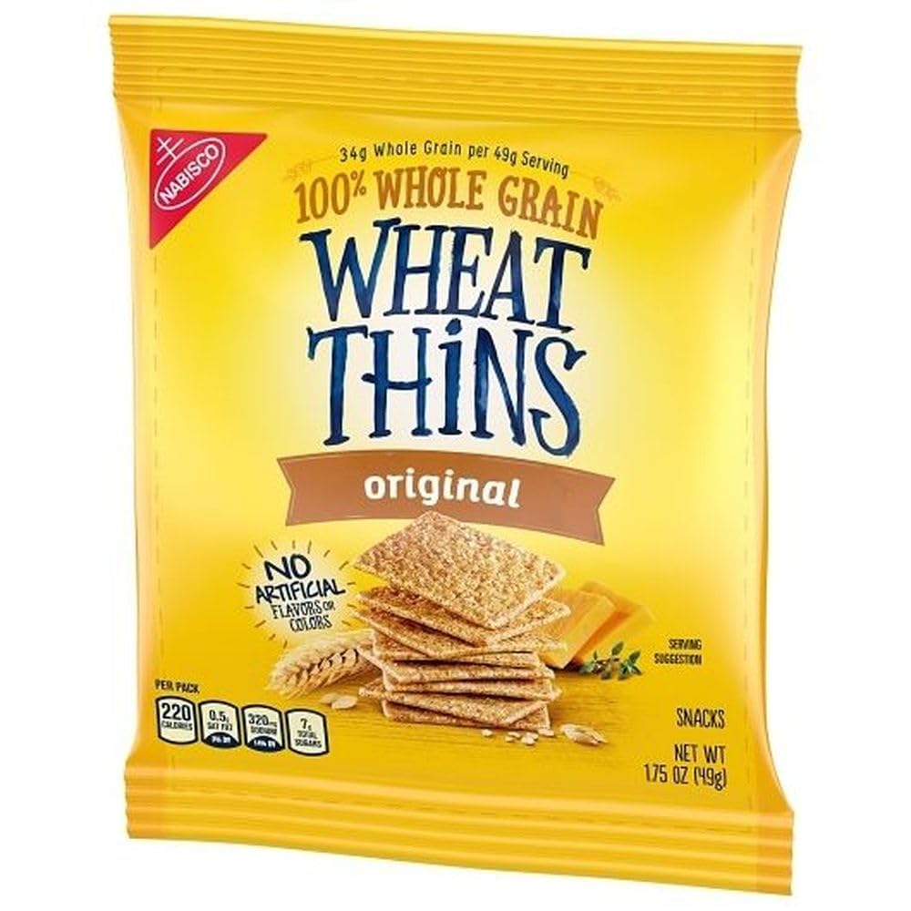 Nabisco Wheat Thins Original Whole Grain Crackers, 1.75 oz Bags (Case of 72) - Individual Snack Packs for Lunchboxes, Office, and On-the-Go