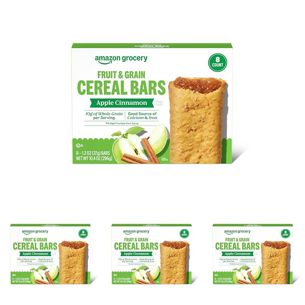 Amazon Grocery, Apple Cinnamon Fruit & Grain Cereal Bars, 1.3 Oz, 8 Ct