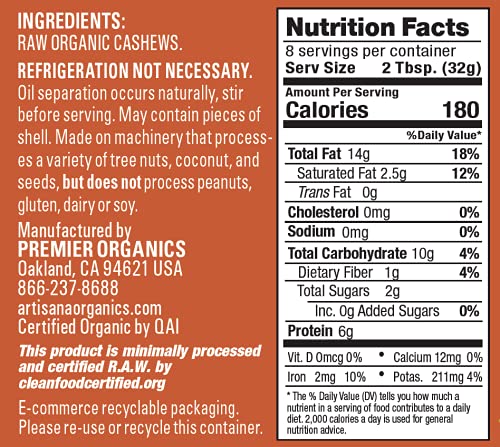 Artisana Organics Raw Cashew Butter - No Sugar Added, Vegan and Paleo Friendly, Non GMO