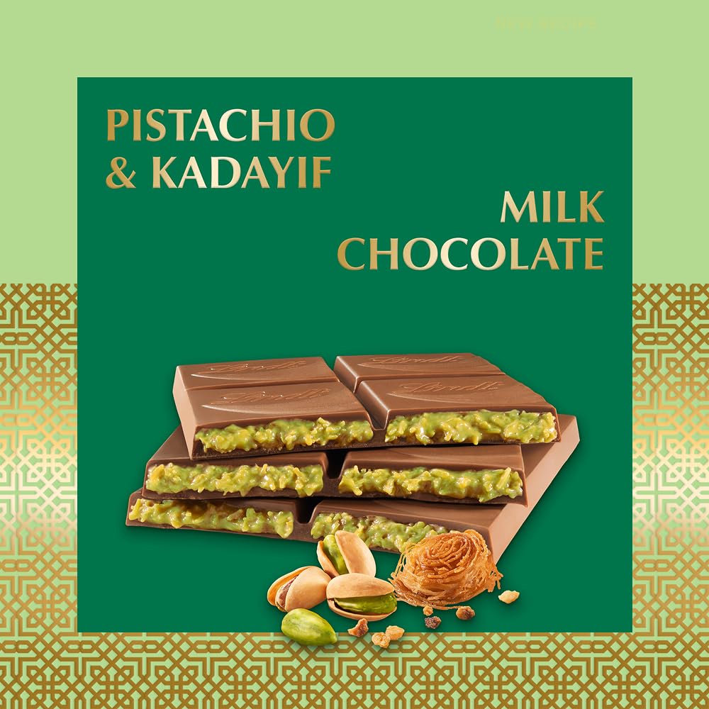 Lindt Dubai Style Milk Chocolate Candy with Pistachio & Kadayif, 5.3 oz. Bar