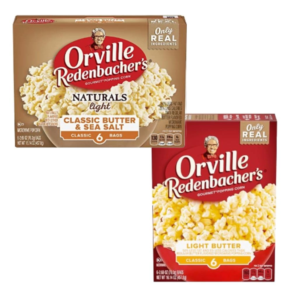 Orville Redenbacher's Microwave Popcorn Variety Pack of Naturals Light Classic Butter & Sea Salt Popcorn, 2.69 oz (6 count) + Light Butter Popcorn 2.69 oz (6 count)