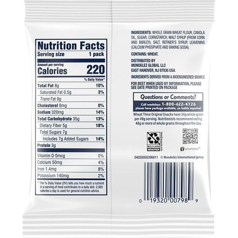 Nabisco Wheat Thins Original Whole Grain Crackers, 1.75 oz Bags (Case of 72) - Individual Snack Packs for Lunchboxes, Office, and On-the-Go
