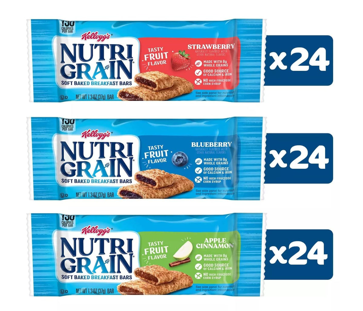 Soft Baked Breakfast Bars, Made with Whole Grains, Kids Snacks, Variety Pack (72 Bars)