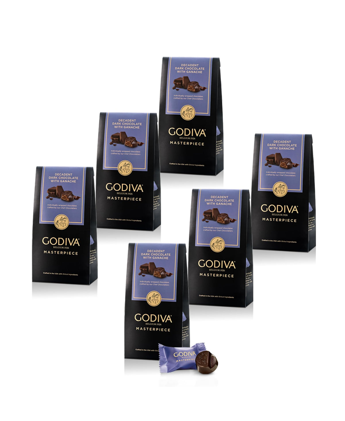 Godiva Masterpiece Chocolate Bag, Individually Wrapped with Ganache Center, Gourmet Gift for Birthday, Holiday, Kosher, Halal, 7oz