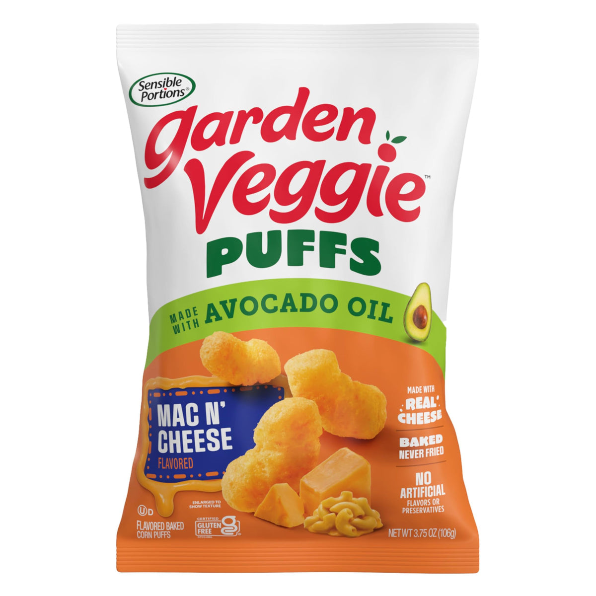 Sensible Portions Garden Veggie Sour Baked Corn Puffs, 3 oz (Pack of 6)