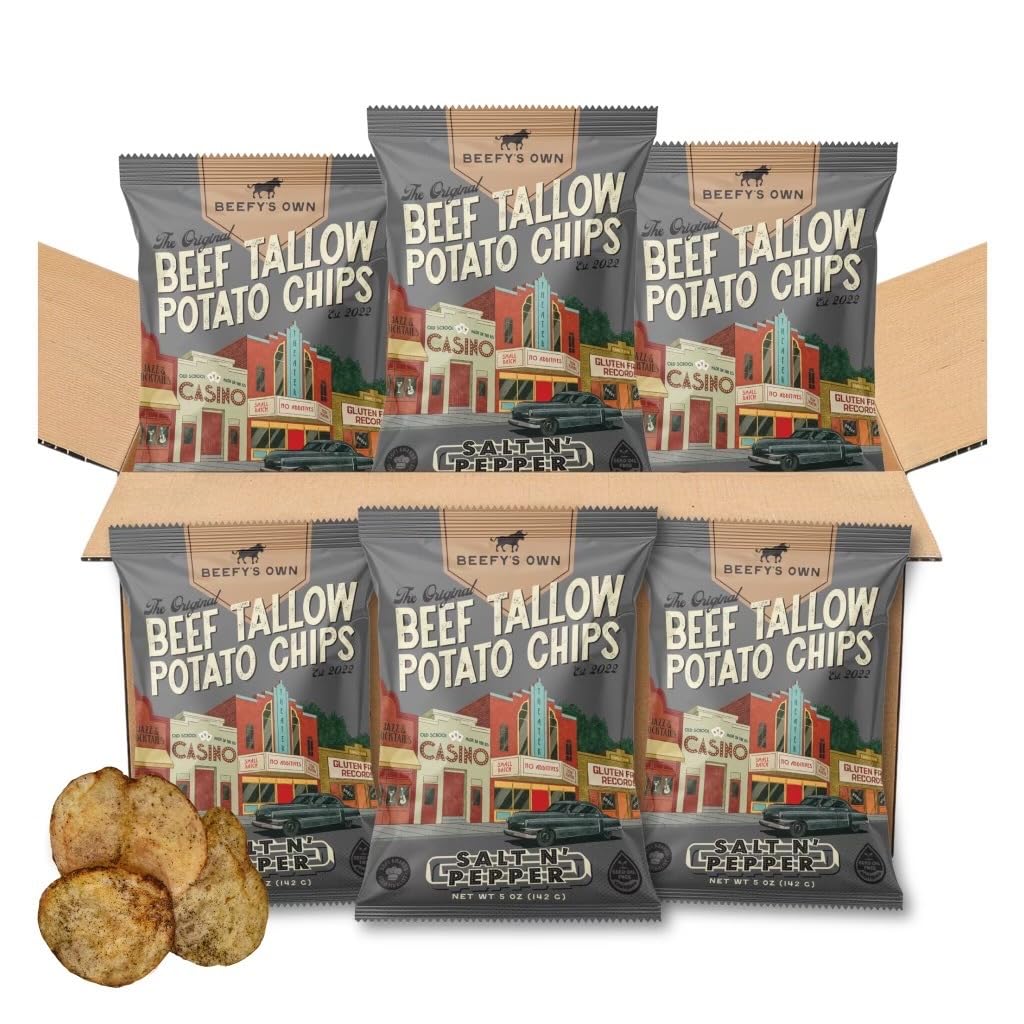 Beefy’s Own Beef Tallow Potato Chips - Kettle Chips Made Without Seed Oils, Gluten Free, Crispy, and Thick Cut - Old-Fashioned Small Batch Fried in Beef Tallow