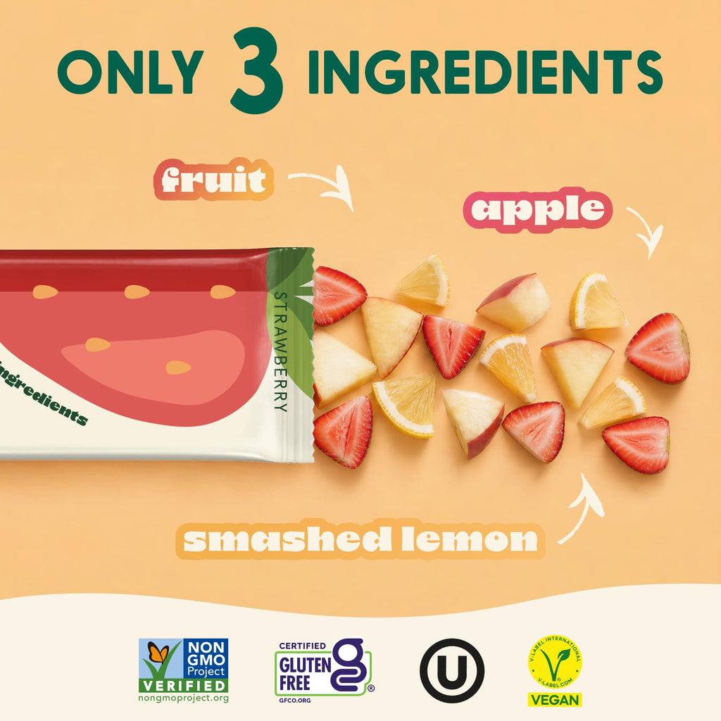 Mate Fruit Bars 5 Flavor Variety Pack, 40 Count - Real Fruit Snacks Made with 3 Ingredients, No Added Sugar, Vegan, Gluten Free, Kosher - Strawberry, Blueberry, Peach, Sour Cherry, Mango