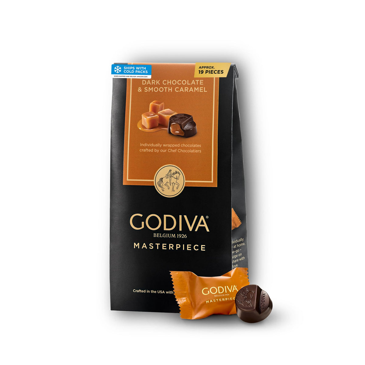 Godiva Masterpiece Chocolate Bag, Individually Wrapped with Ganache Center, Gourmet Gift for Birthday, Holiday, Kosher, Halal, 7oz