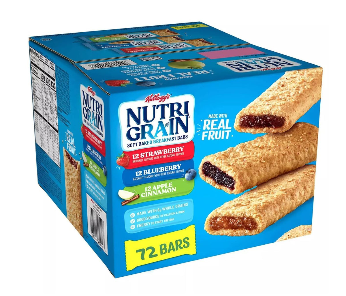 Soft Baked Breakfast Bars, Made with Whole Grains, Kids Snacks, Variety Pack (72 Bars)