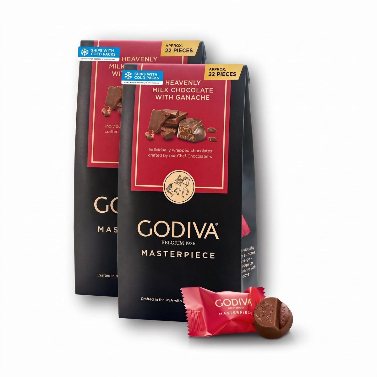 Godiva Masterpiece Chocolate Bag, Individually Wrapped with Ganache Center, Gourmet Gift for Birthday, Holiday, Kosher, Halal, 7oz