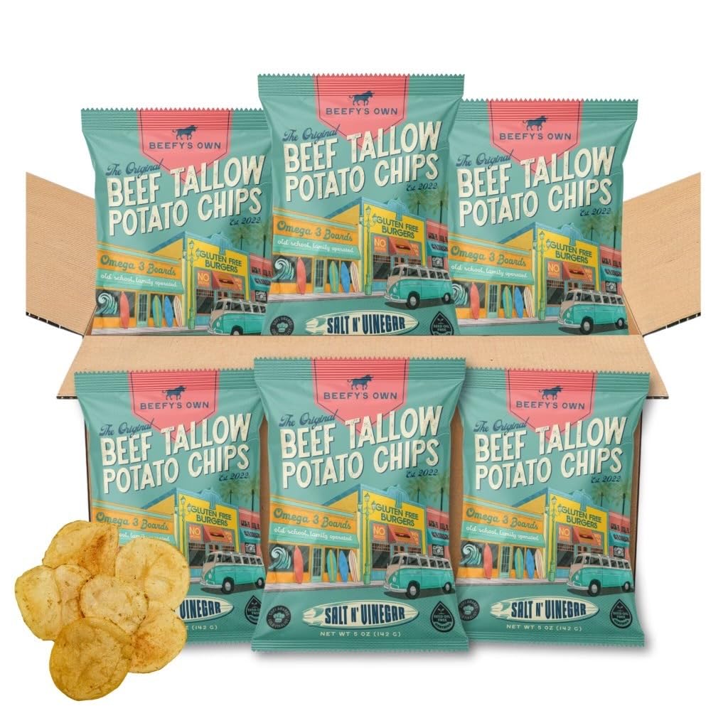 Beefy’s Own Beef Tallow Potato Chips - Kettle Chips Made Without Seed Oils, Gluten Free, Crispy, and Thick Cut - Old-Fashioned Small Batch Fried in Beef Tallow