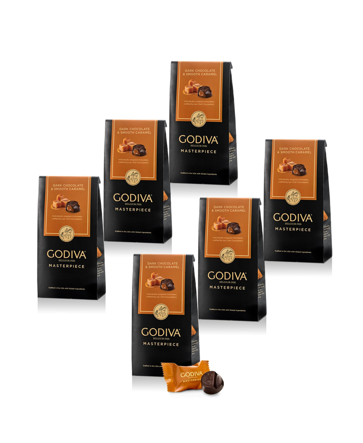 Godiva Masterpiece Chocolate Bag, Individually Wrapped with Ganache Center, Gourmet Gift for Birthday, Holiday, Kosher, Halal, 7oz