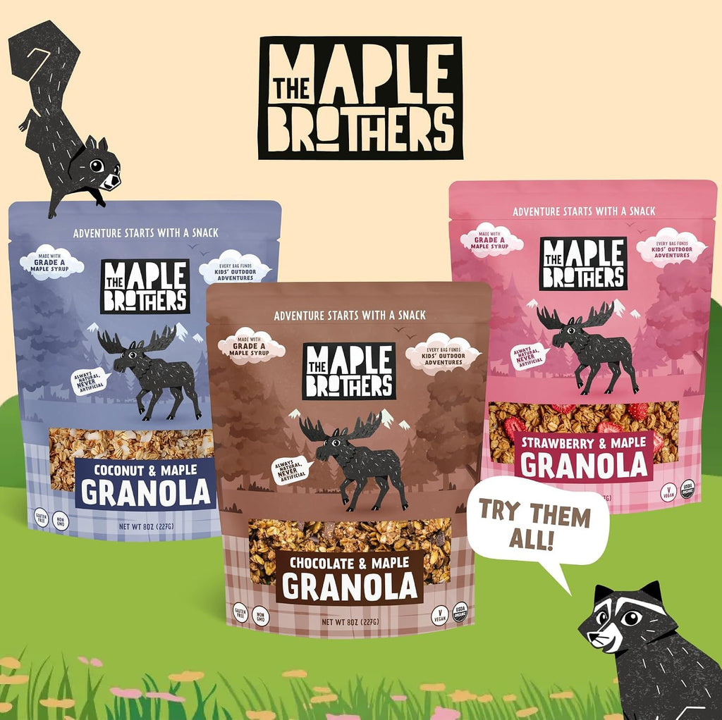 The Maple Brothers Granola – Organic, Vegan, Non-GMO, Whole-Grain Oats with Real Strawberries & Grade A Maple Syrup – Healthy Breakfast & Snack, 8 oz Resealable Bag