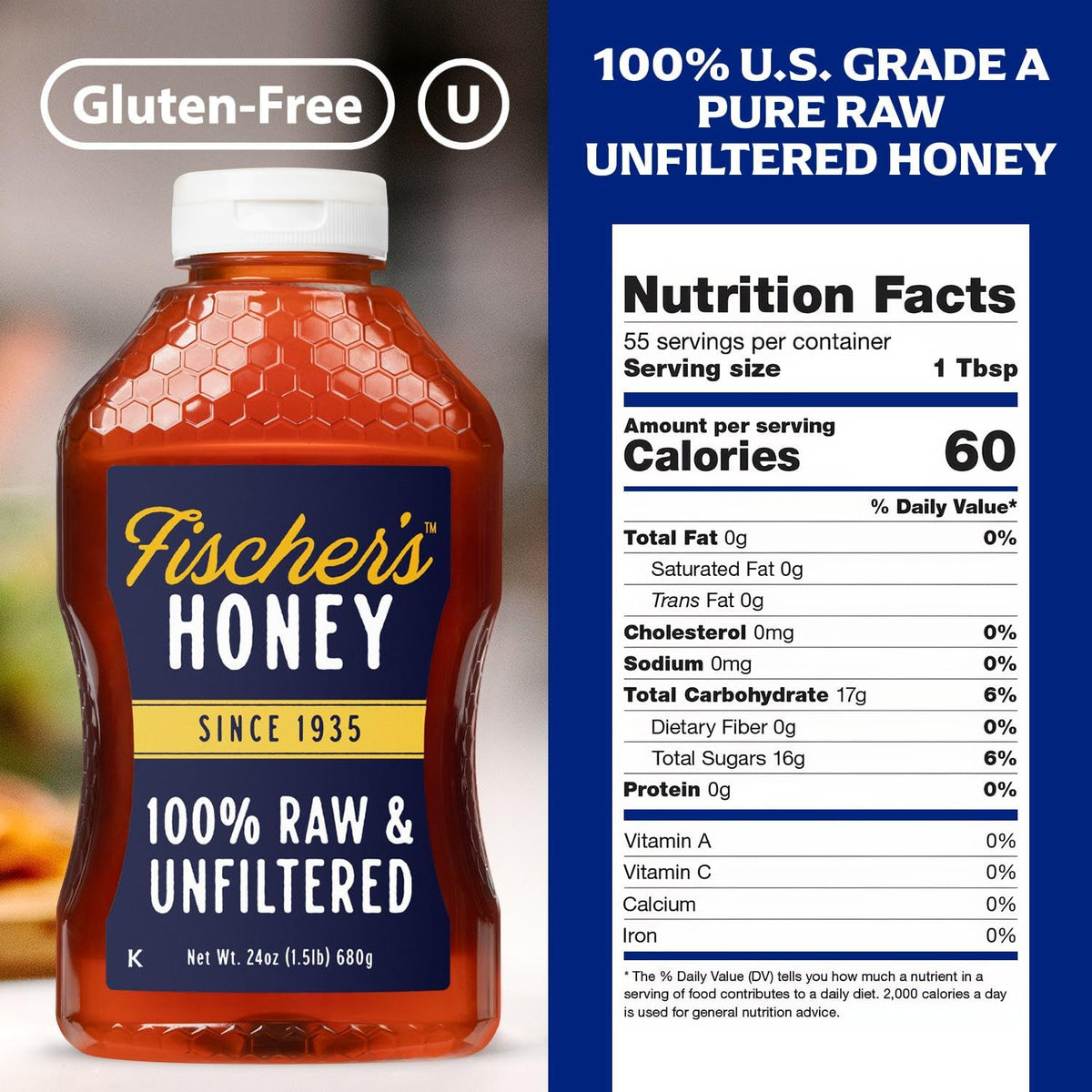 Fischer's Raw Unfiltered Local Honey 40 Oz
