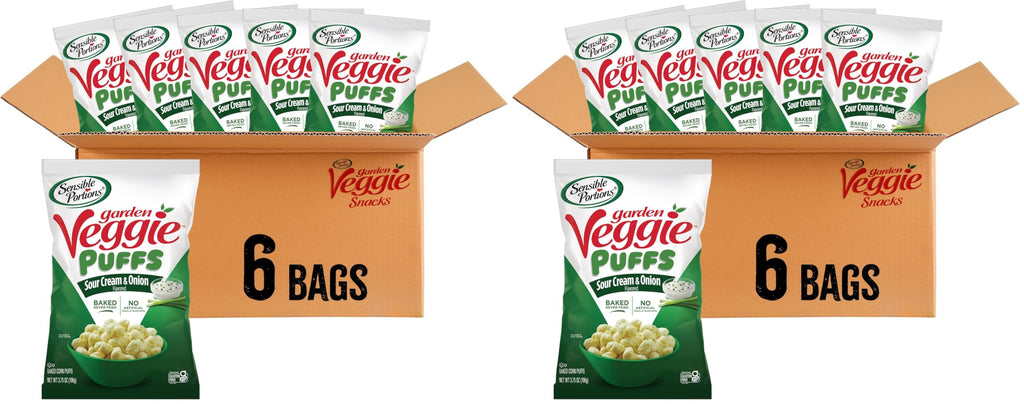 Sensible Portions Garden Veggie Sour Baked Corn Puffs, 3 oz (Pack of 6)