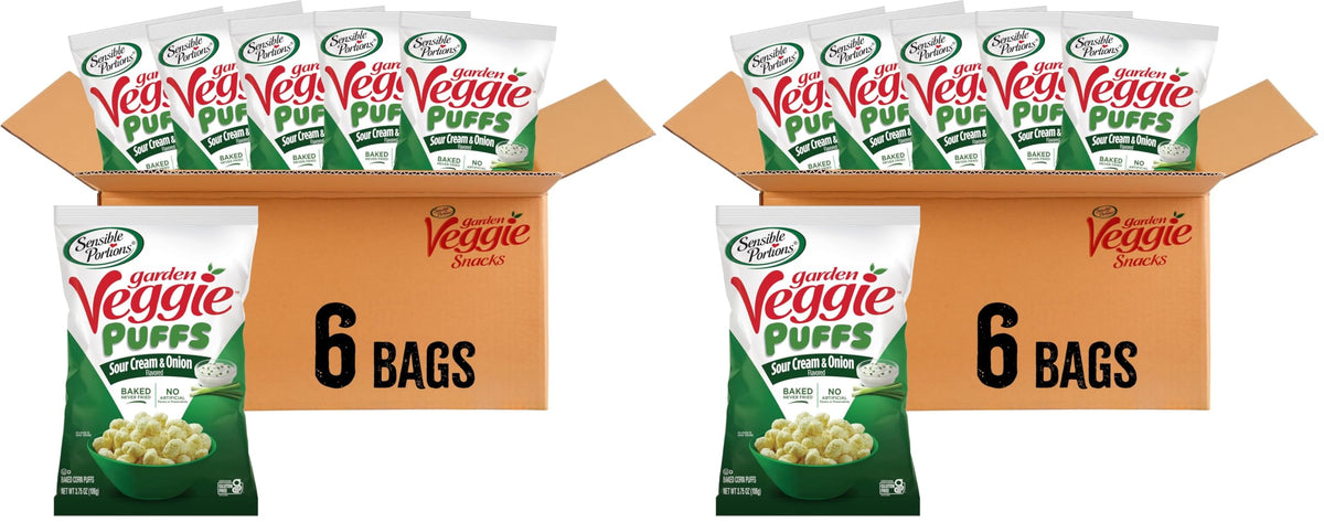 Sensible Portions Garden Veggie Sour Baked Corn Puffs, 3 oz (Pack of 6)