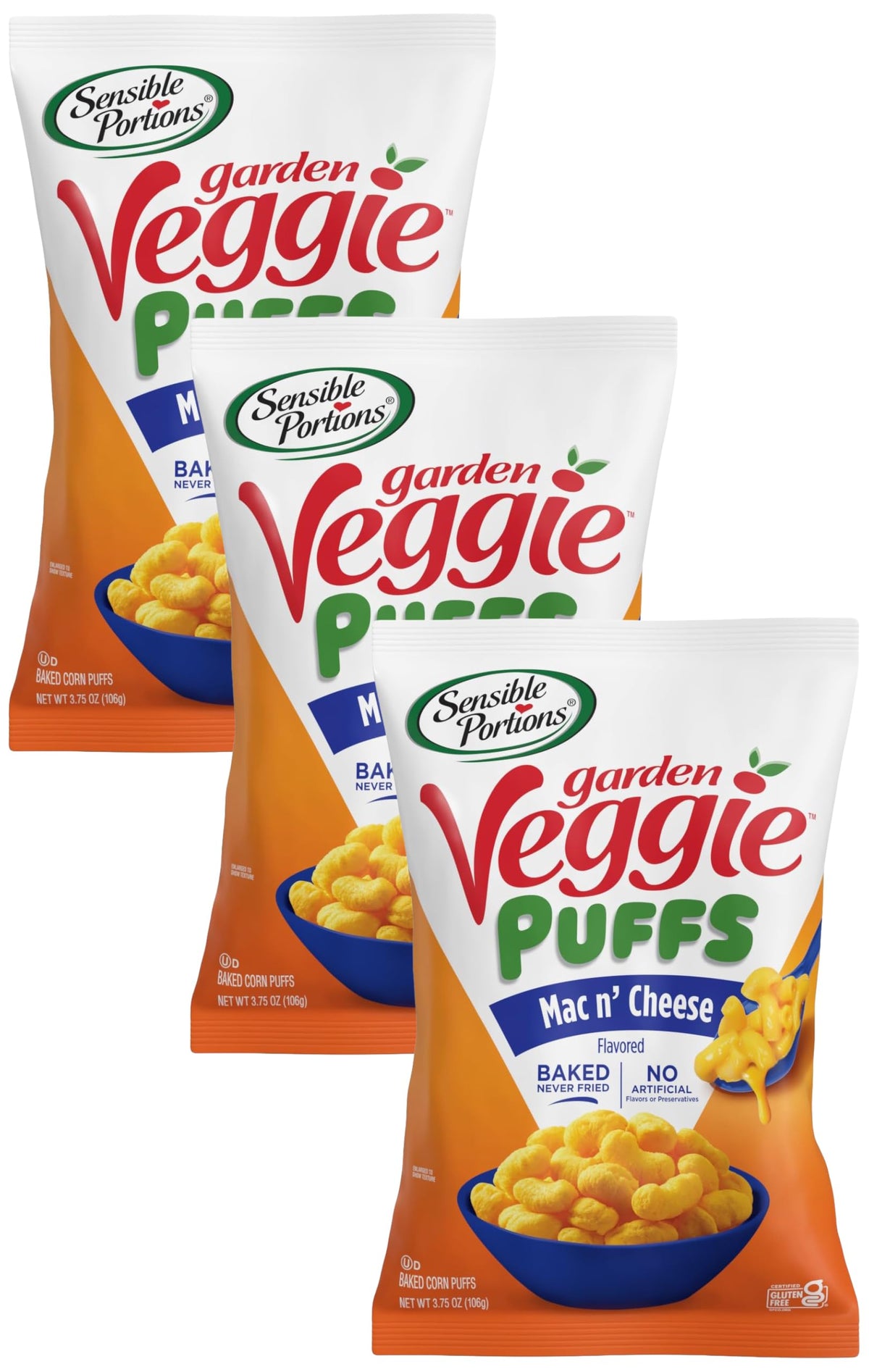Sensible Portions Garden Veggie Sour Baked Corn Puffs, 3 oz (Pack of 6)