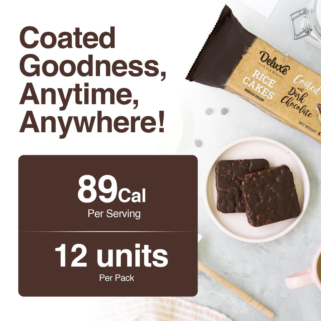 Deluxe & Bla Bla Dark Chocolate Rice Cakes,Kosher Certified Dairy Free,Gluten Free,Nuts Free,Vegan Snack (Dark Chocolate) Pack Of 3