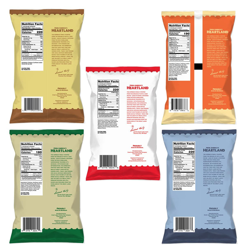 Great Lakes Potato Chip Co. Variety Pack of Kettle Cooked Potato Chips, Individual Snack Size Case (Pack of 40, 1.375 Oz. Bags)
