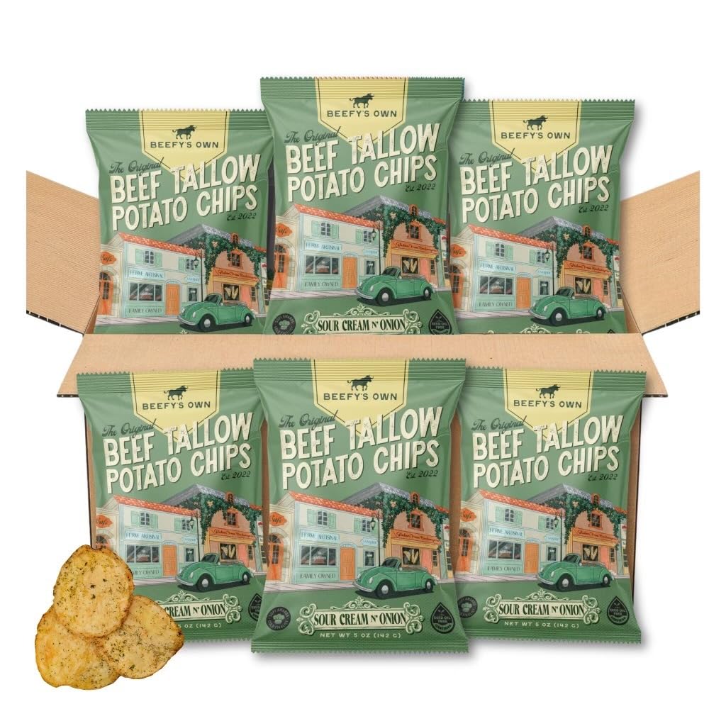 Beefy’s Own Beef Tallow Potato Chips - Kettle Chips Made Without Seed Oils, Gluten Free, Crispy, and Thick Cut - Old-Fashioned Small Batch Fried in Beef Tallow