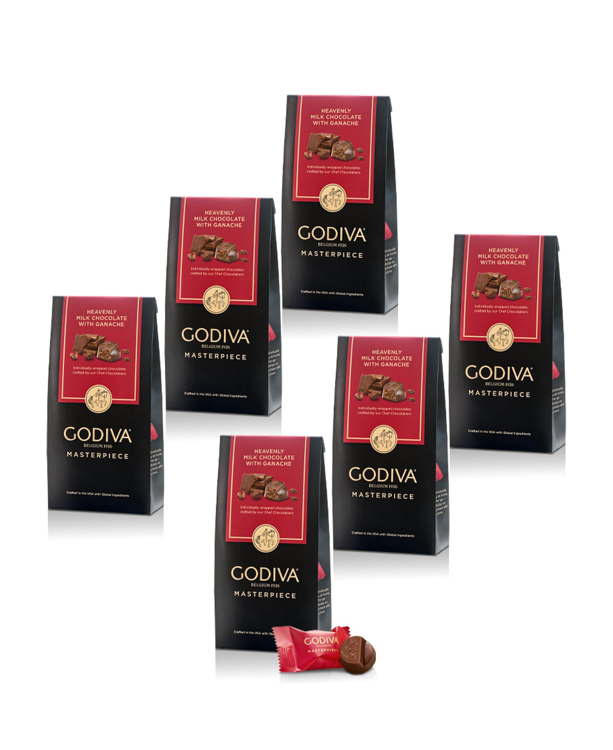 Godiva Masterpiece Chocolate Bag, Individually Wrapped with Ganache Center, Gourmet Gift for Birthday, Holiday, Kosher, Halal, 7oz
