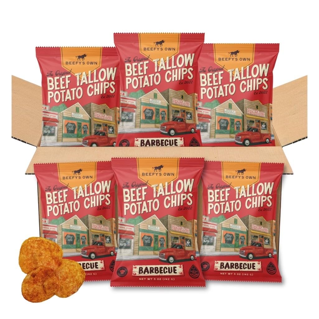 Beefy’s Own Beef Tallow Potato Chips - Kettle Chips Made Without Seed Oils, Gluten Free, Crispy, and Thick Cut - Old-Fashioned Small Batch Fried in Beef Tallow