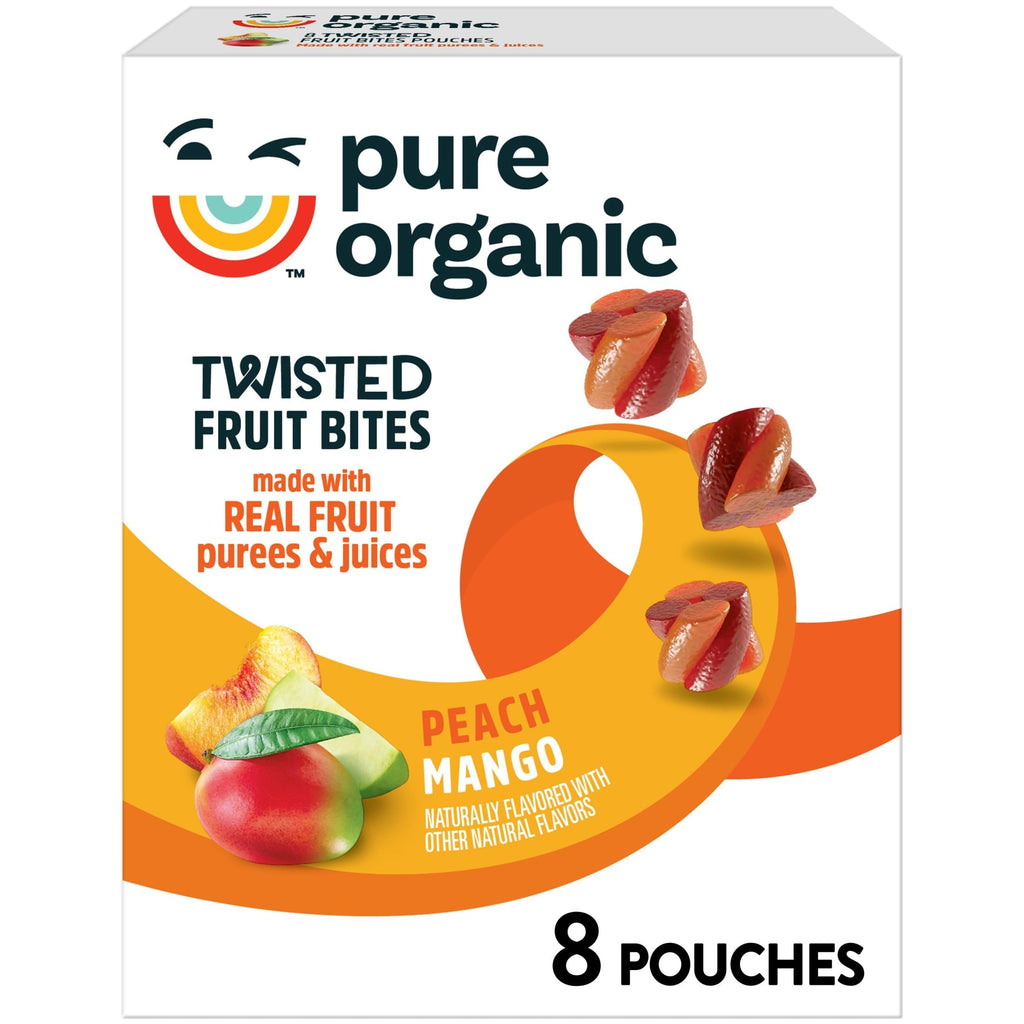 Pure Organic Twisted Fruit Bites, Kids Snacks, Fruit Snacks, Peach Mango, 5.6oz Box (8 Pouches)