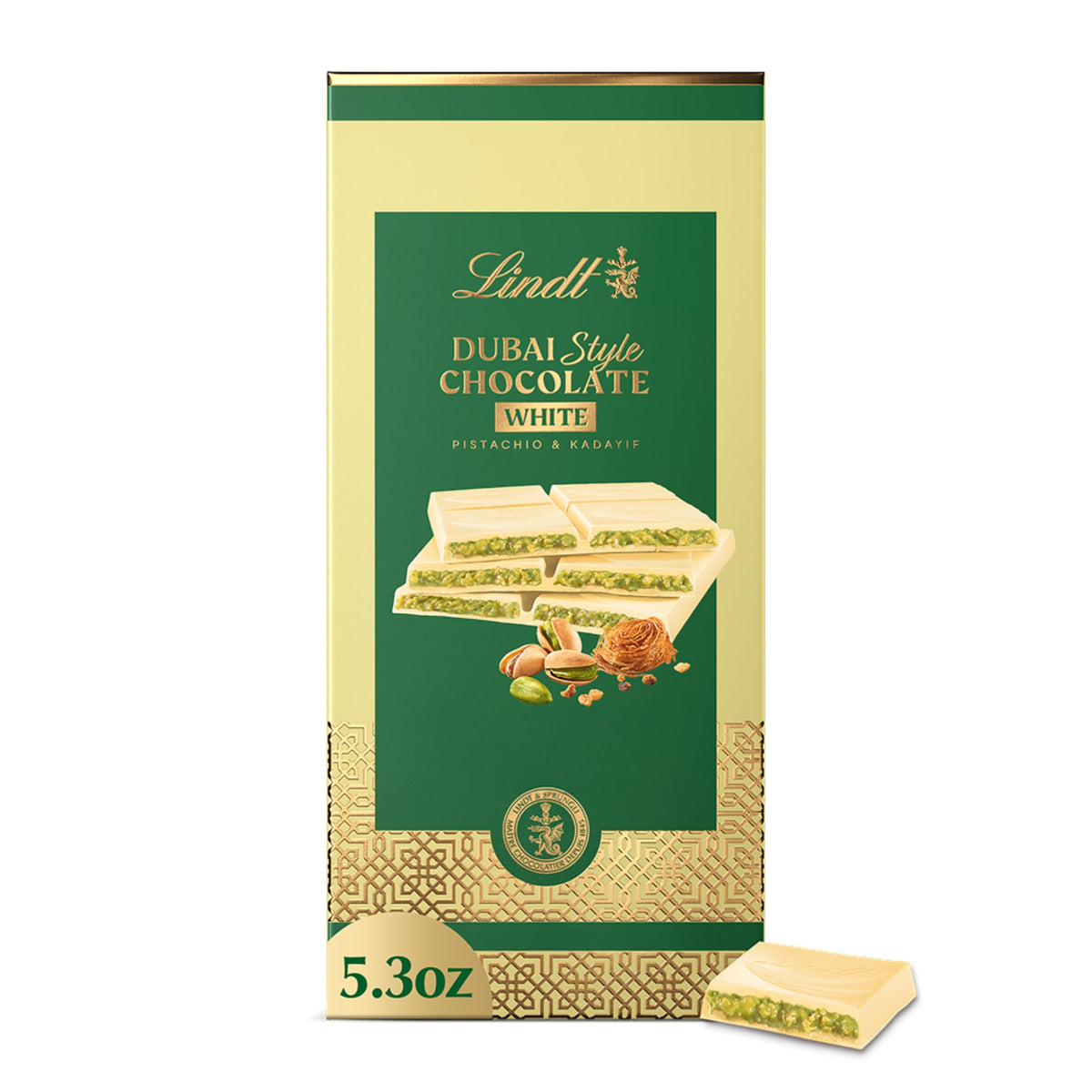 Lindt Dubai Style Milk Chocolate Candy with Pistachio & Kadayif, 5.3 oz. Bar