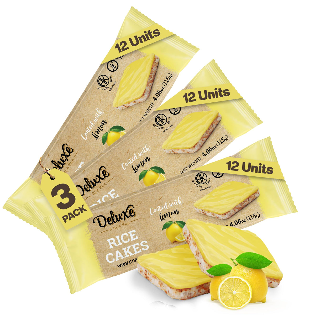 Deluxe & Bla Bla Dark Chocolate Rice Cakes,Kosher Certified Dairy Free,Gluten Free,Nuts Free,Vegan Snack (Dark Chocolate) Pack Of 3