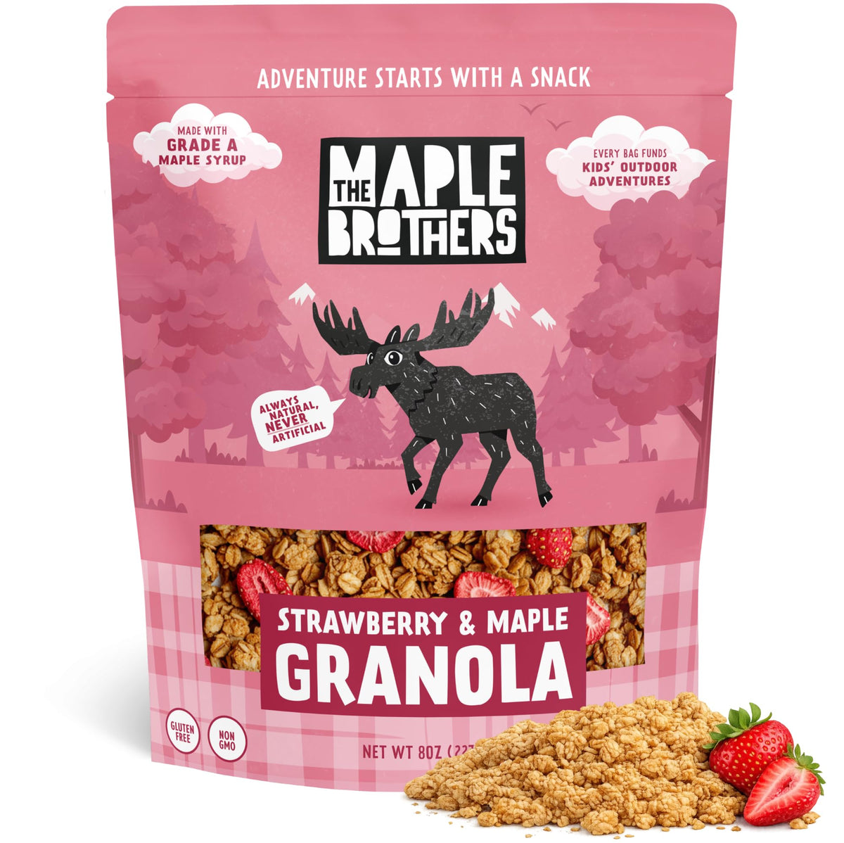 The Maple Brothers Granola – Organic, Vegan, Non-GMO, Whole-Grain Oats with Real Strawberries & Grade A Maple Syrup – Healthy Breakfast & Snack, 8 oz Resealable Bag