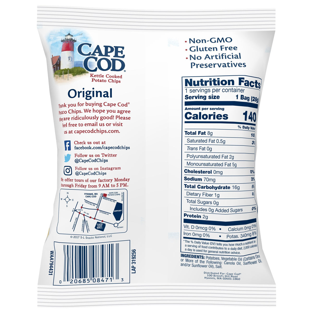 Cape Cod Potato Chips, Original Kettle Cooked, 1 Ounce Bags (Pack of 96)