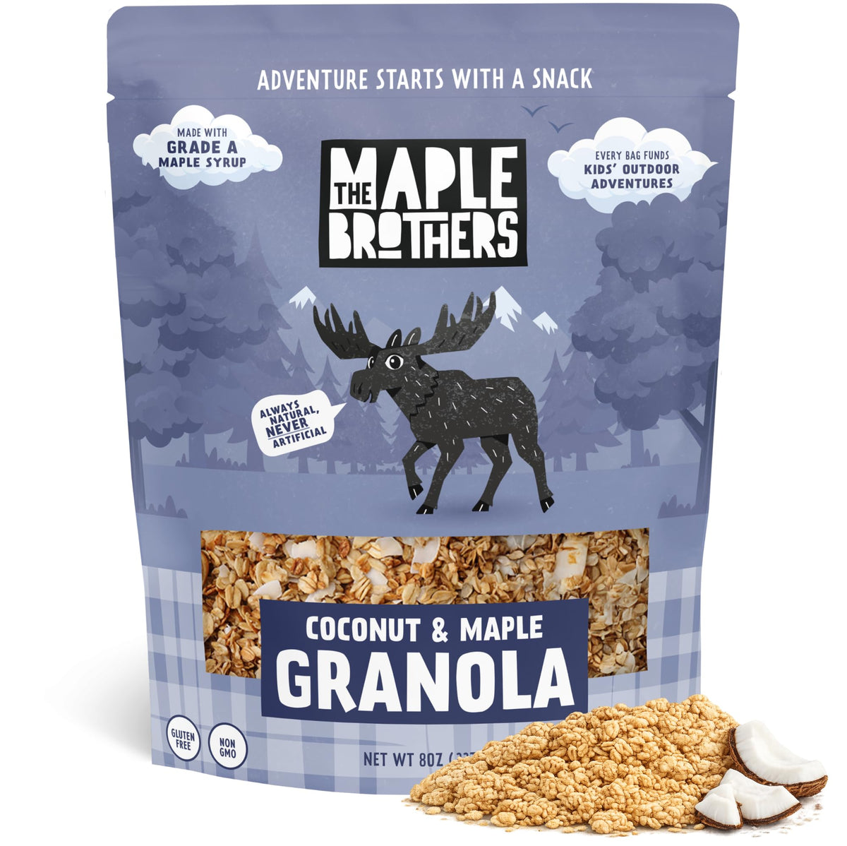 The Maple Brothers Granola – Organic, Vegan, Non-GMO, Whole-Grain Oats with Real Strawberries & Grade A Maple Syrup – Healthy Breakfast & Snack, 8 oz Resealable Bag