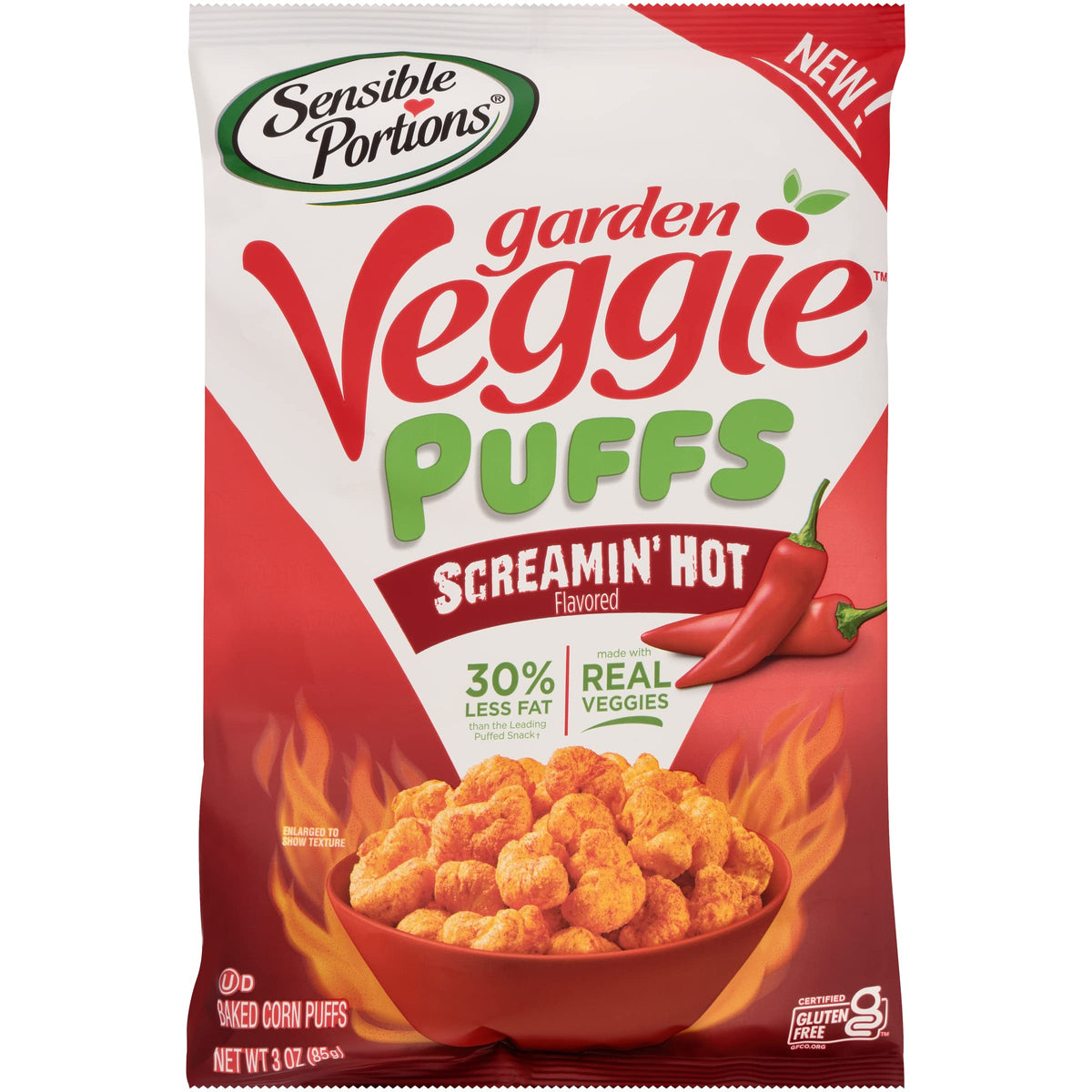Sensible Portions Garden Veggie Sour Baked Corn Puffs, 3 oz (Pack of 6)