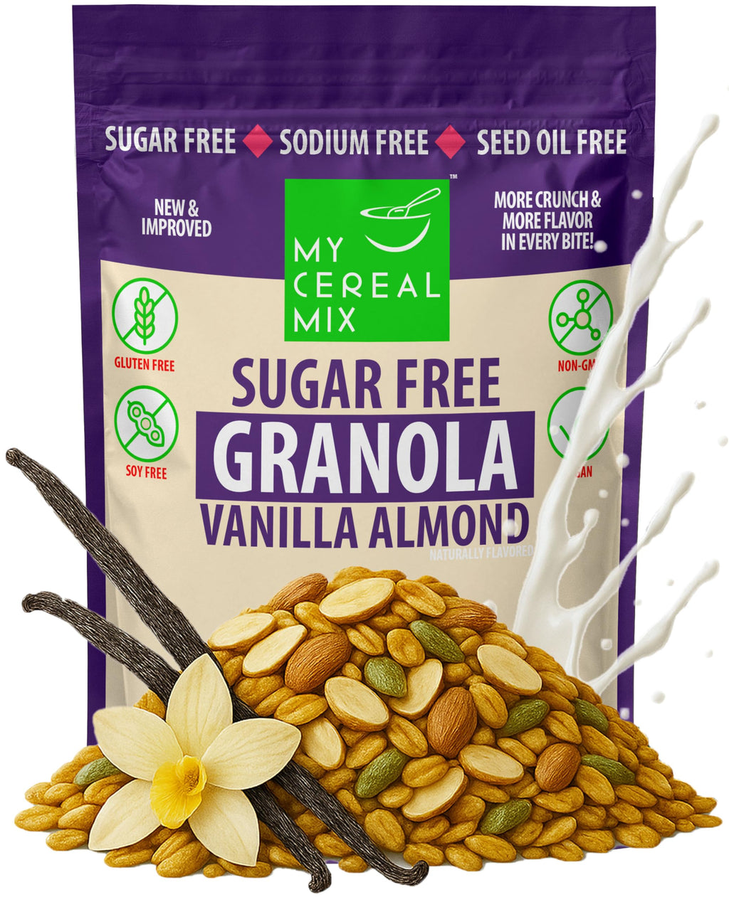 Sugar Free Granola Sweetened with Monk Fruit Extract (Gluten Free, Non-GMO, No Sugar Alcohol, No Salt Added, No Artificial Sweeteners, Soy Free, Vegan, All Natural Ingredients)