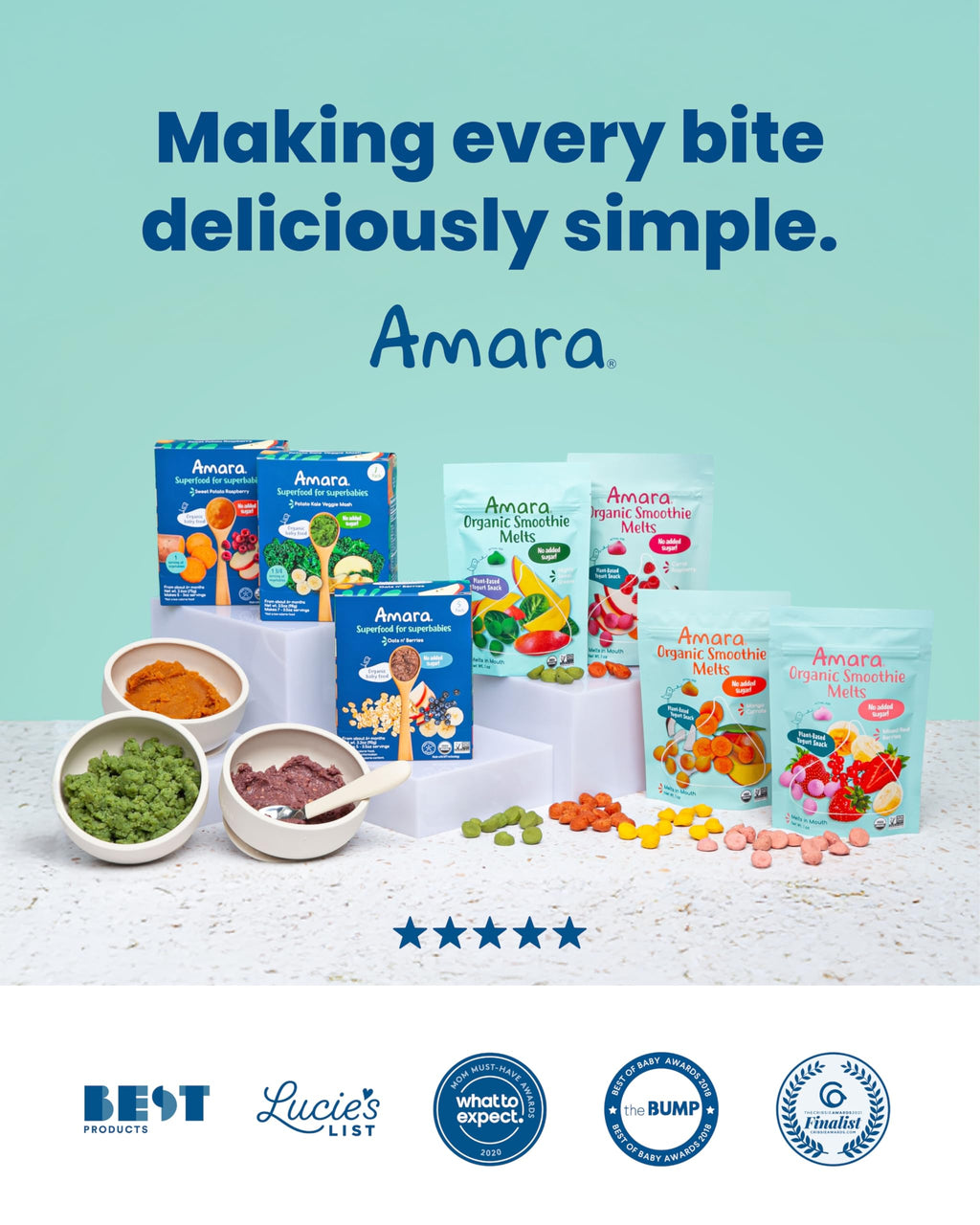 Amara Organic Fruit Bites - No Artificial Colors/Dyes, Added Sugar, Dairy-Free Fruit Snacks, Made with Organic Whole Foods