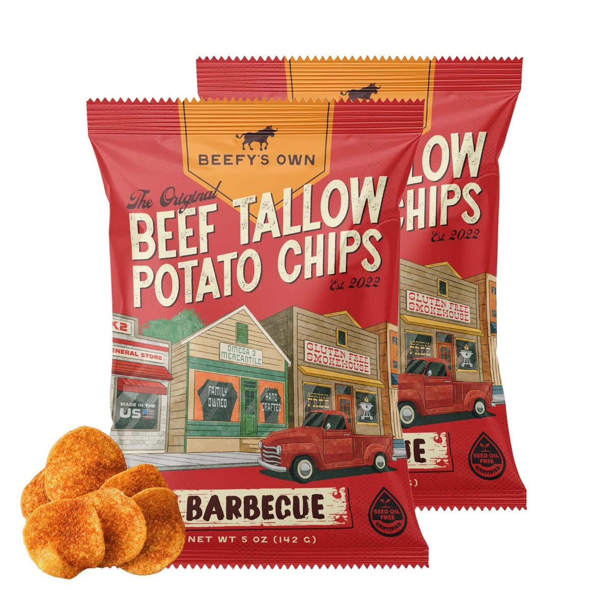 Beefy’s Own Beef Tallow Potato Chips - Kettle Chips Made Without Seed Oils, Gluten Free, Crispy, and Thick Cut - Old-Fashioned Small Batch Fried in Beef Tallow