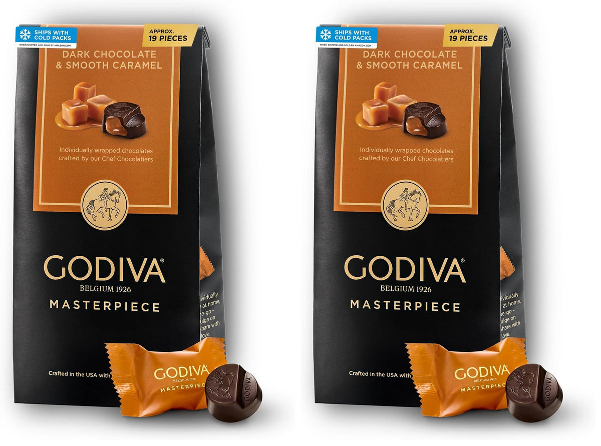 Godiva Masterpiece Chocolate Bag, Individually Wrapped with Ganache Center, Gourmet Gift for Birthday, Holiday, Kosher, Halal, 7oz