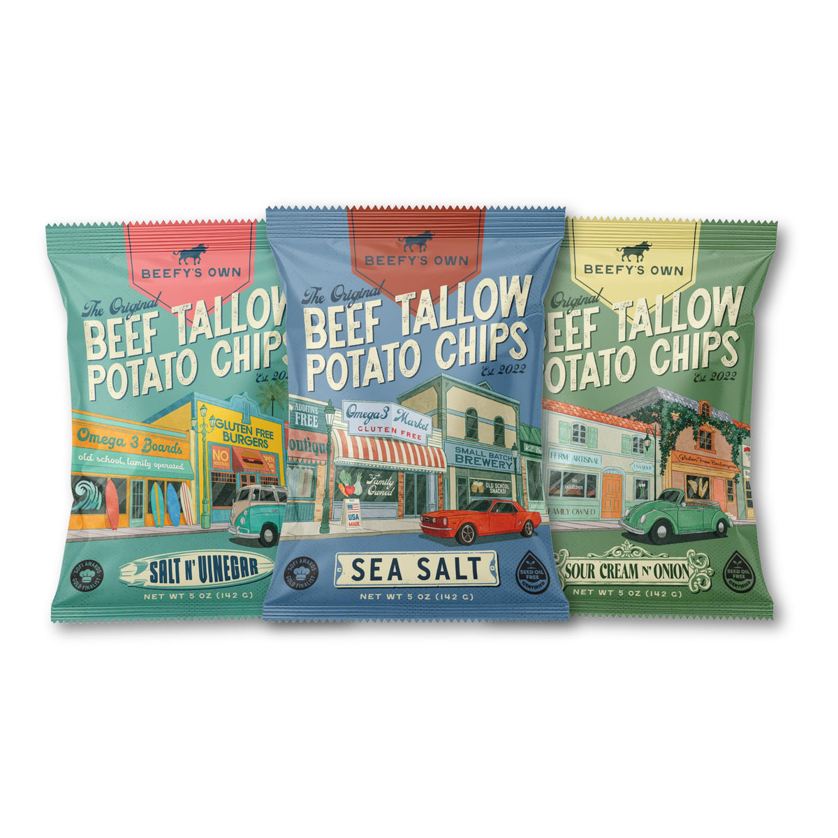 Beefy’s Own Beef Tallow Potato Chips - Kettle Chips Made Without Seed Oils, Gluten Free, Crispy, and Thick Cut - Old-Fashioned Small Batch Fried in Beef Tallow