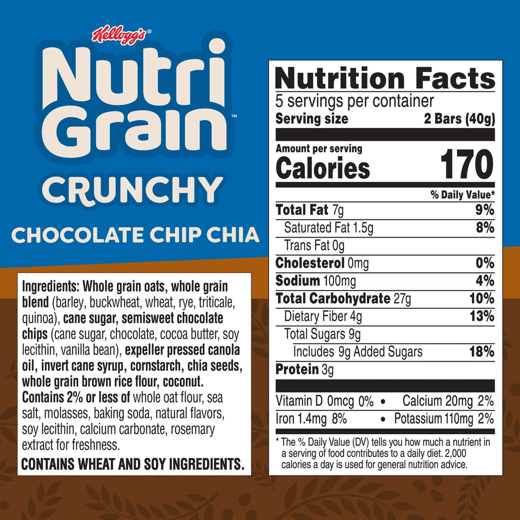 Nutri-Grain Crunchy, Fiber Snacks, Whole Grain (12 Boxes, 120 Bars)