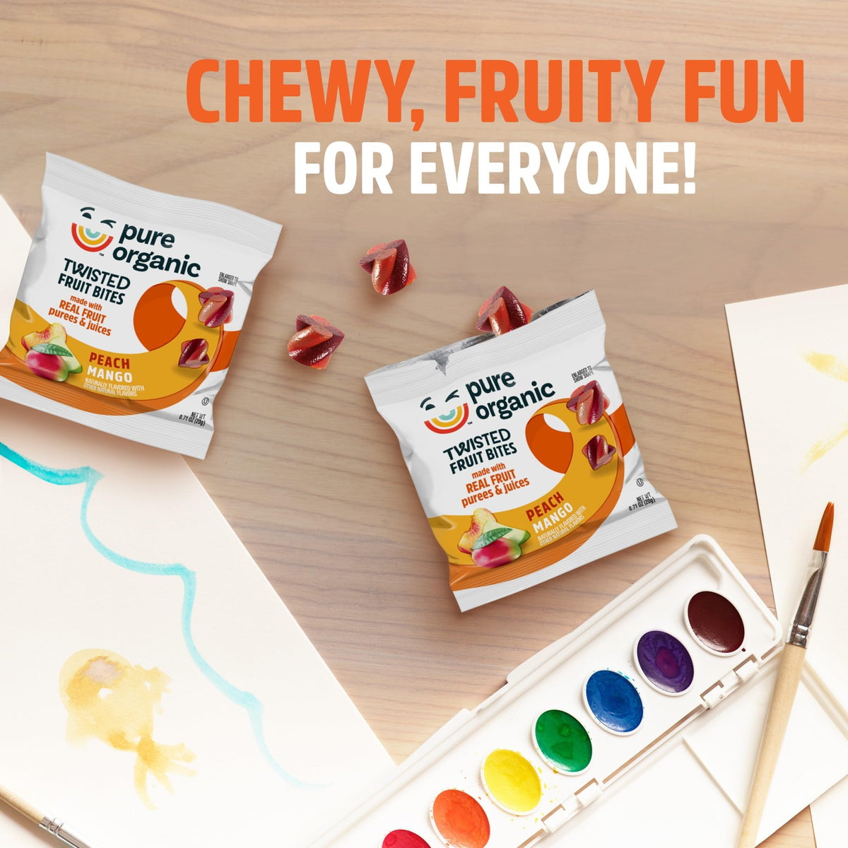Pure Organic Twisted Fruit Bites, Kids Snacks, Fruit Snacks, Peach Mango, 5.6oz Box (8 Pouches)