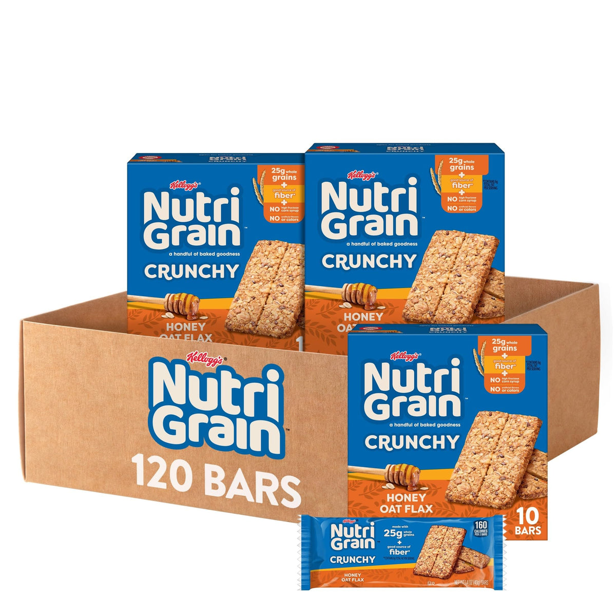 Nutri-Grain Crunchy, Fiber Snacks, Whole Grain (12 Boxes, 120 Bars)